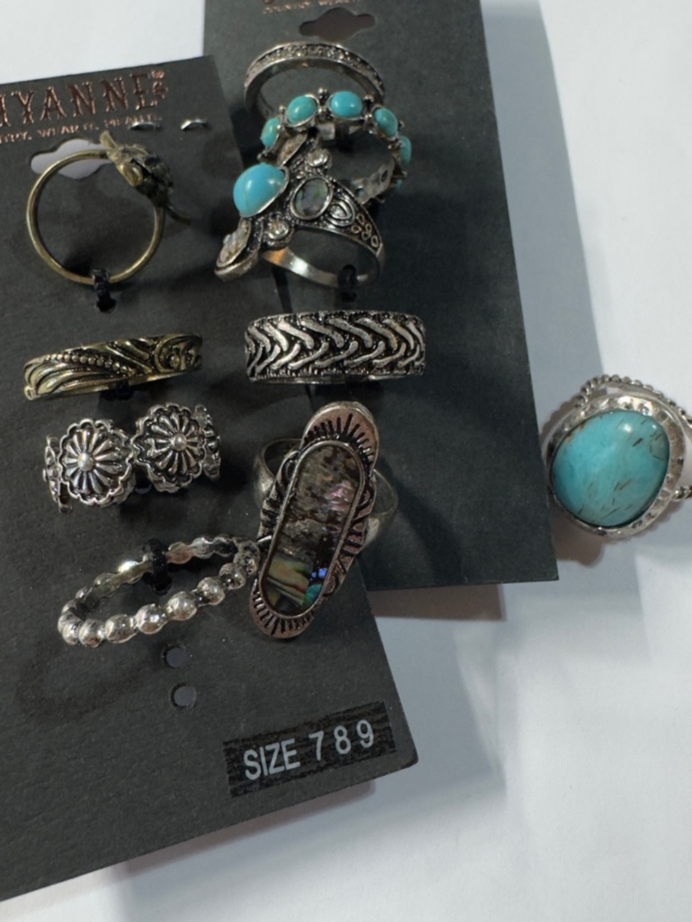Size 7, 8 & 9 Shyanne Turquoise and Silver Mixed Metal Ring Set - Picture 4 of 5